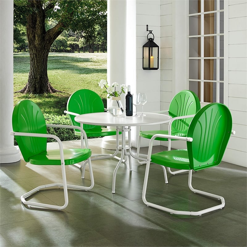 Crosley Furniture Griffith 5 Piece Metal Patio Dining Set in White and Green