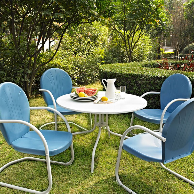 white and blue patio set