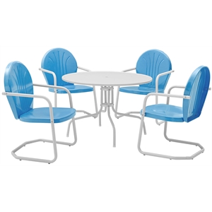 Crosley Furniture Griffith 5 Piece Metal Patio Dining Set in White and Blue