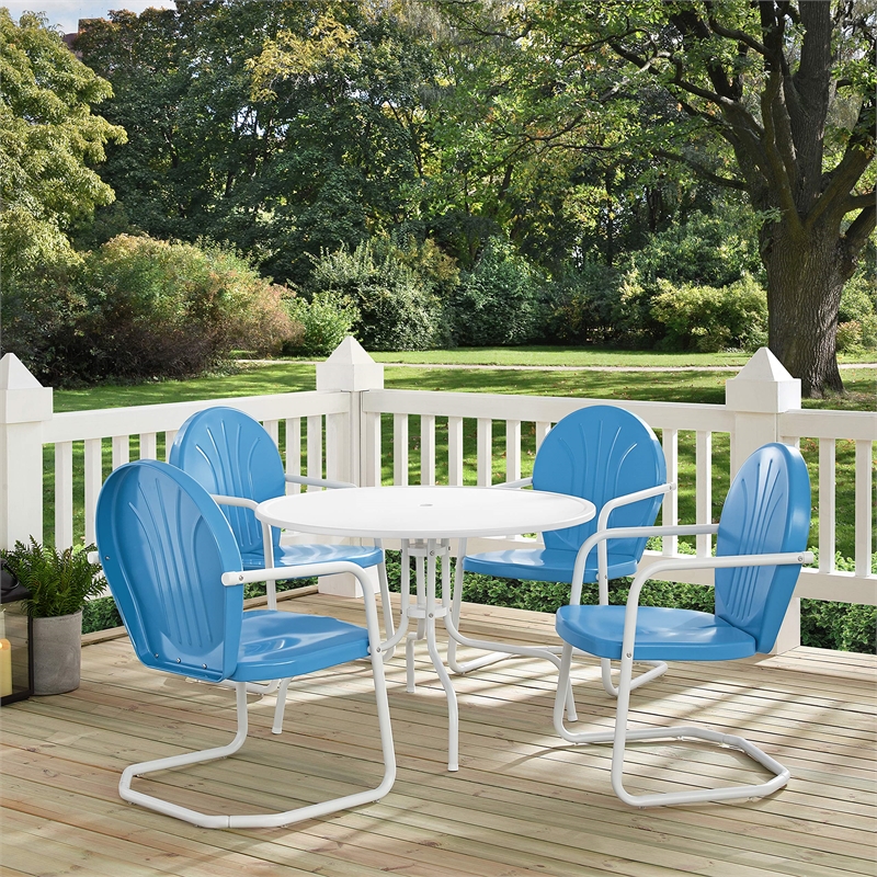 Crosley Furniture Griffith 5 Piece Metal Patio Dining Set in White and Blue