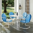 Crosley Furniture Griffith 5 Piece Metal Patio Dining Set in White and Blue