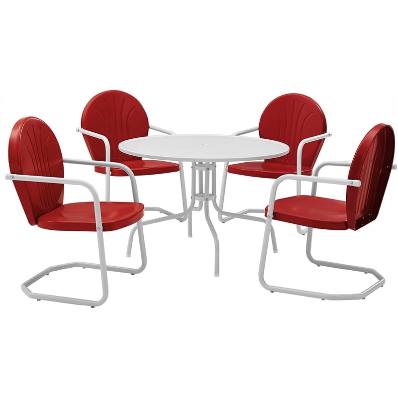 Crosley Furniture Griffith 5 Piece Metal Patio Dining Set in White and Red