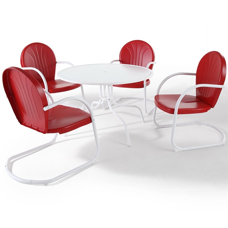 Crosley Furniture Griffith 5 Piece Metal Patio Dining Set in White and Red