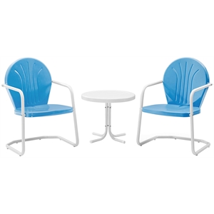 Crosley Furniture Griffith 3 Piece Metal Patio Conversation Set in Sky Blue