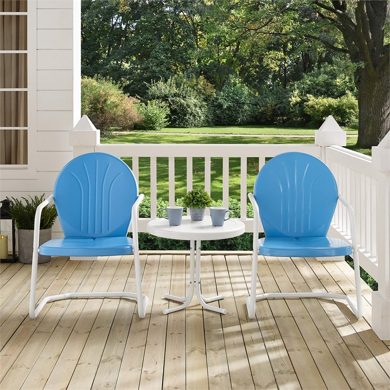 Crosley Furniture Griffith 3 Piece Metal Patio Conversation Set in Sky Blue