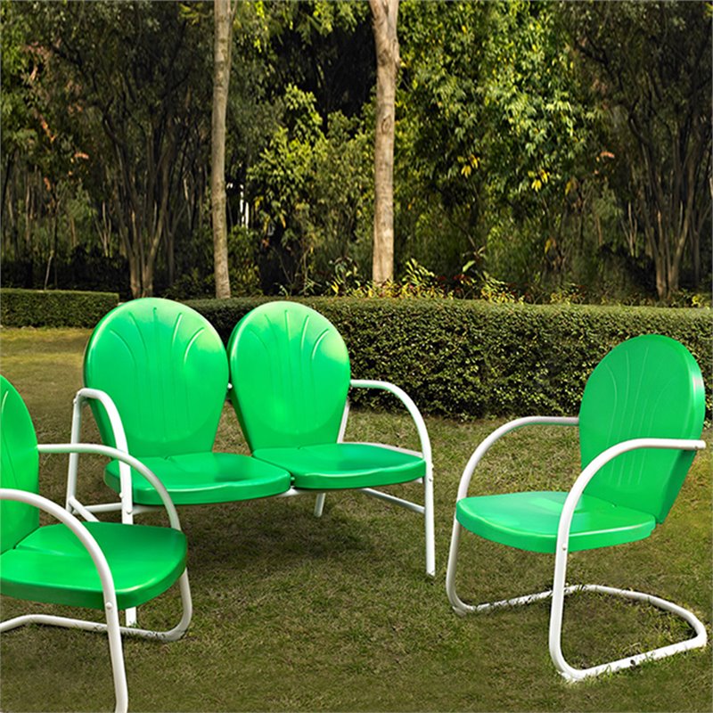 Crosley Griffith 3 Piece Metal Patio Sofa Set in Grasshopper Green