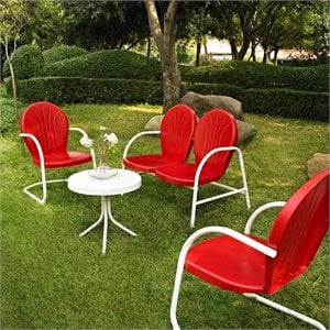 Crosley Griffith 4 Piece Metal Patio Sofa Set in Red