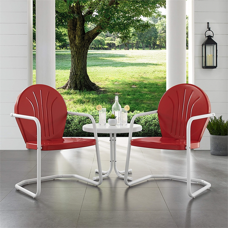 Crosley Furniture Griffith 3 Piece Metal Patio Conversation Set in Bright Red