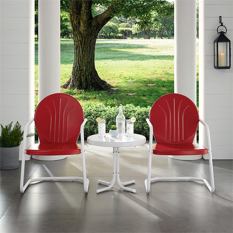 Crosley Furniture Griffith 3 Piece Metal Patio Conversation Set in Bright Red