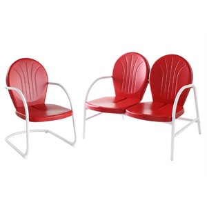 crosley griffith 2 piece metal patio sofa set in red