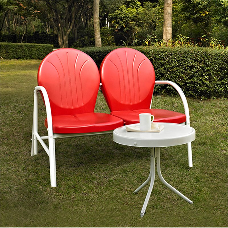 Crosley Griffith 2 Piece Metal Patio Loveseat Set in Red