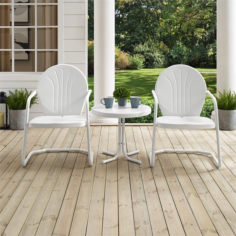 Crosley Furniture Griffith 3 Piece Metal Patio Conversation Set in White