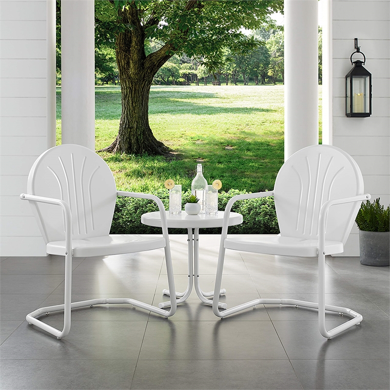 Crosley Furniture Griffith 3 Piece Metal Patio Conversation Set in White