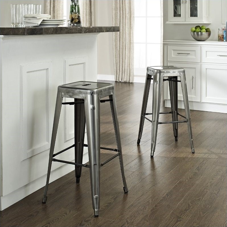 Crosley Furniture Amelia 30" Metal Bar Stool in Galvanized (Set of 2) CF500830GA