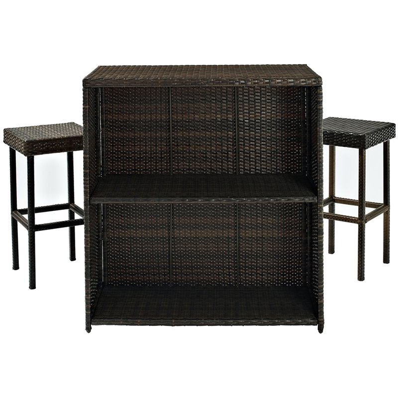 Crosley Palm Harbor 3 Piece Wicker Patio Bar Set in Brown