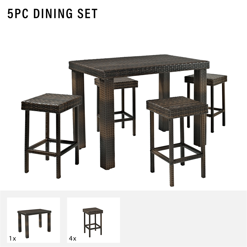 Crosley Palm Harbor 5 Piece Wicker Patio Counter Height Dining Set in Brown