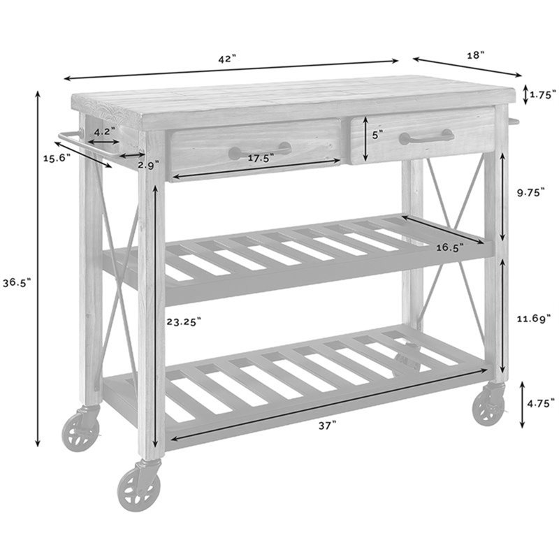 Crosley Furniture Roots Wood 2 Drawer Kitchen Cart in Natural and Black