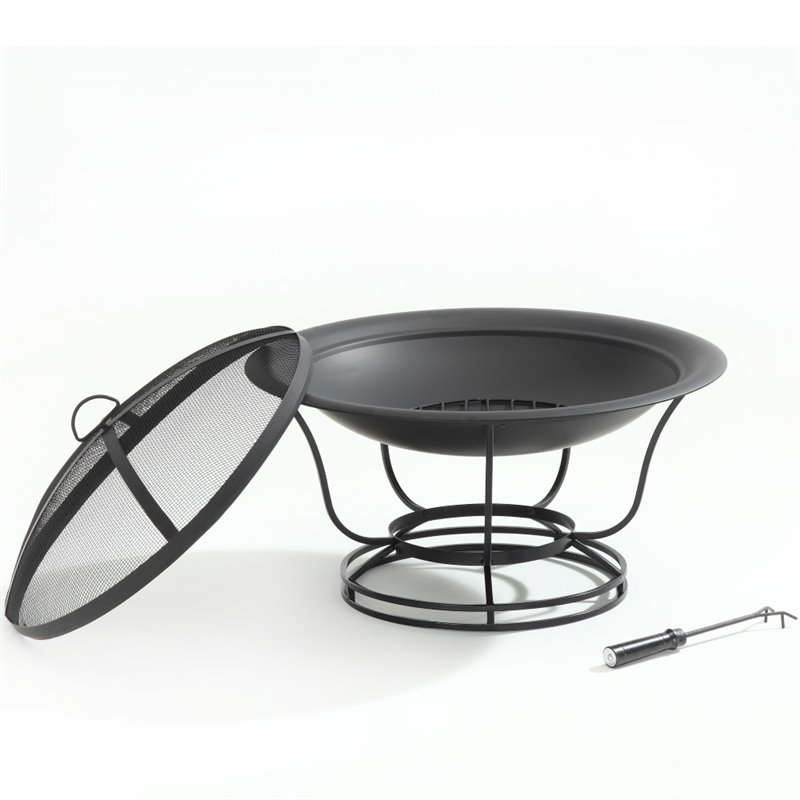 Crosley Furniture Buckner 屋外用ファイヤーピット スチールメッシュ蓋付き ブラック並行輸入品 : Crosley Furniture Buckner Wood Burning Outdoor Fire