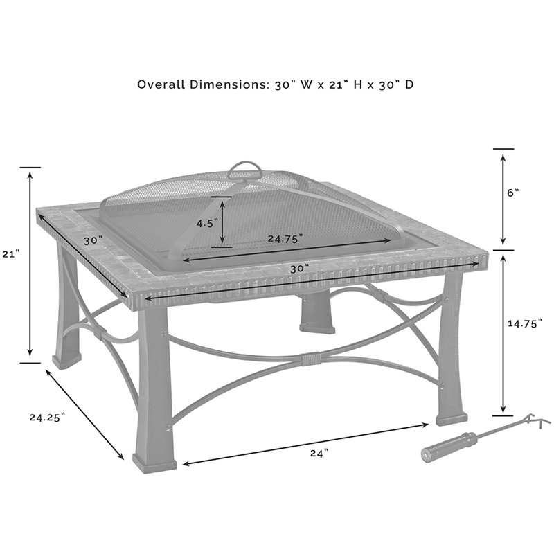 Crosley Furniture Firestone Square Slate Firepit In Black Co9006a Bk