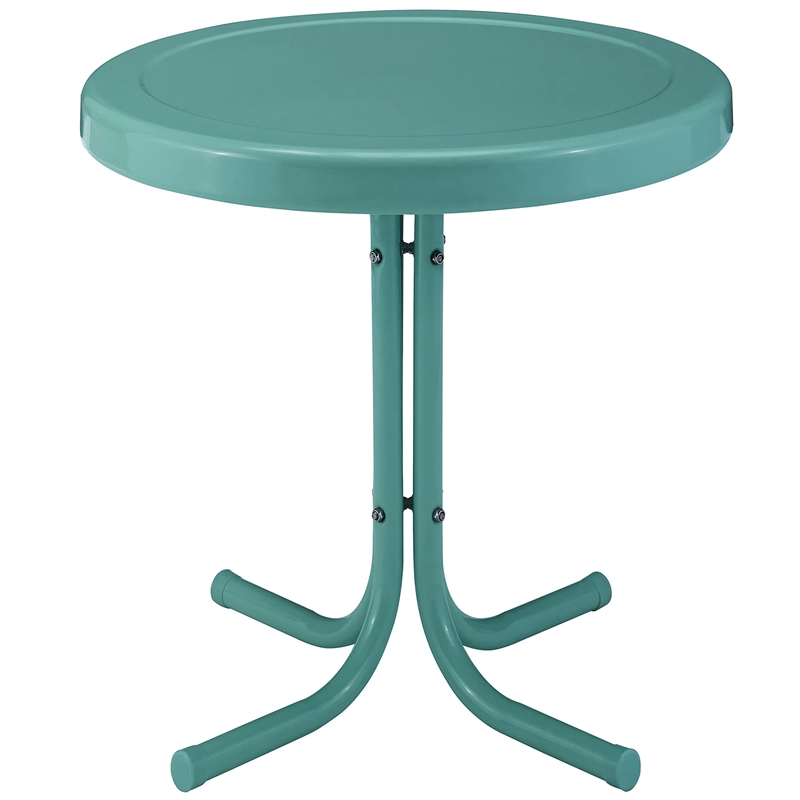 Crosley Furniture Retro Metal Patio End Table in Pastel Blue