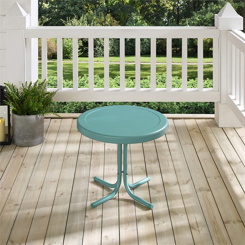 Crosley Furniture Retro Metal Patio End Table in Pastel Blue