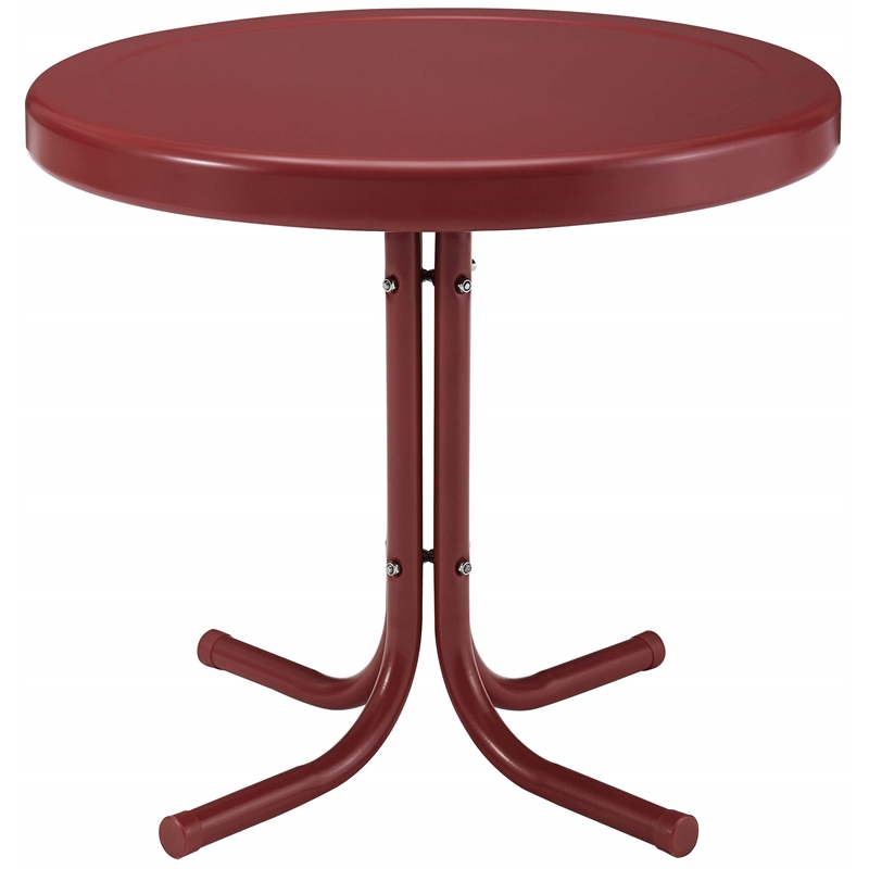 Crosley Furniture Retro Metal Patio End Table in Dark Red Gloss
