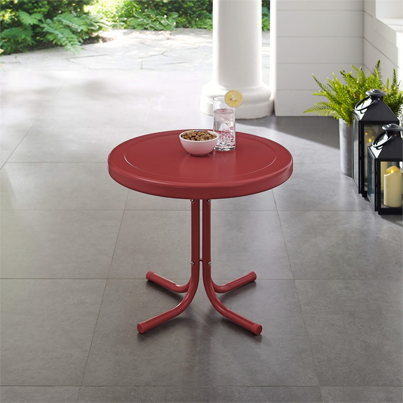 Crosley Furniture Retro Metal Patio End Table in Dark Red Gloss