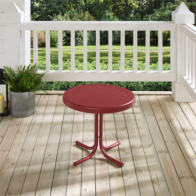 Crosley Furniture Retro Metal Patio End Table in Dark Red Gloss