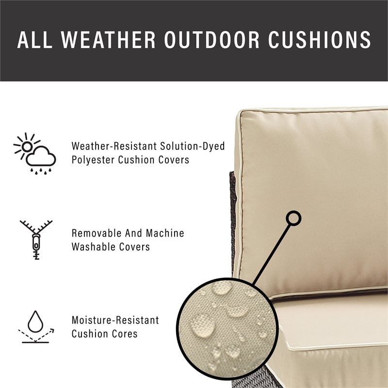 Crosley Catalina Wicker Curved Patio Sectional Sofa in Brown and Sand