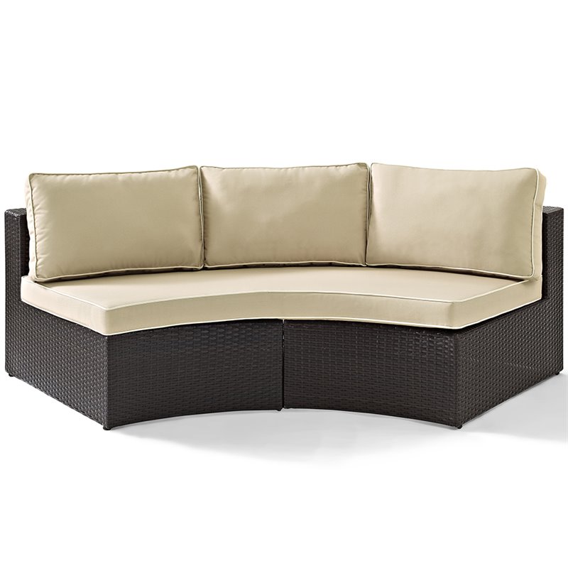 Crosley Catalina Wicker Curved Patio Sectional Sofa in Brown and Sand ...