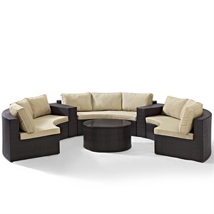 crosley catalina wicker curved patio sectional set in brown and sand