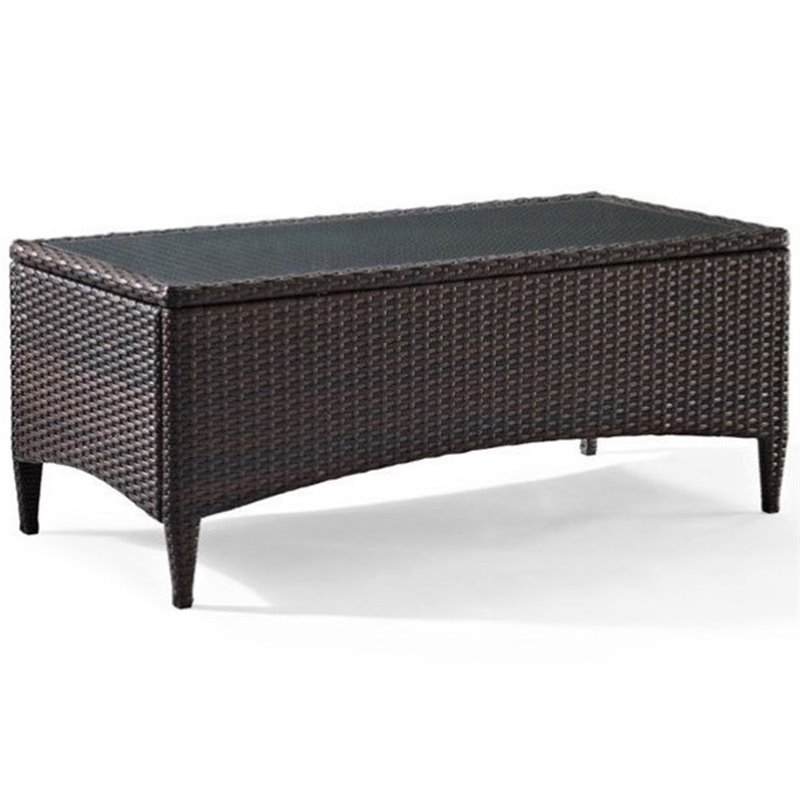 Crosley Kiawah Glass Top Wicker Patio, Outdoor Wicker End Table With Glass Top