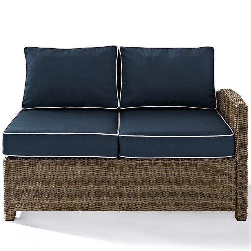 Crosley Furniture Bradenton Fabric Right Arm Patio Loveseat in Brown and Navy