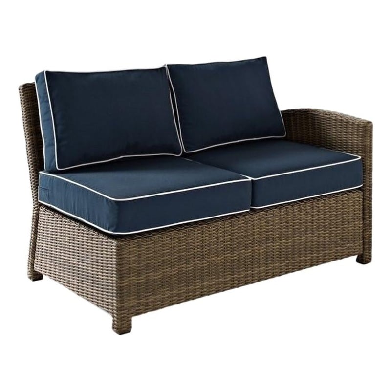 Crosley Furniture Bradenton Fabric Left Arm Patio Loveseat in Brown and Navy