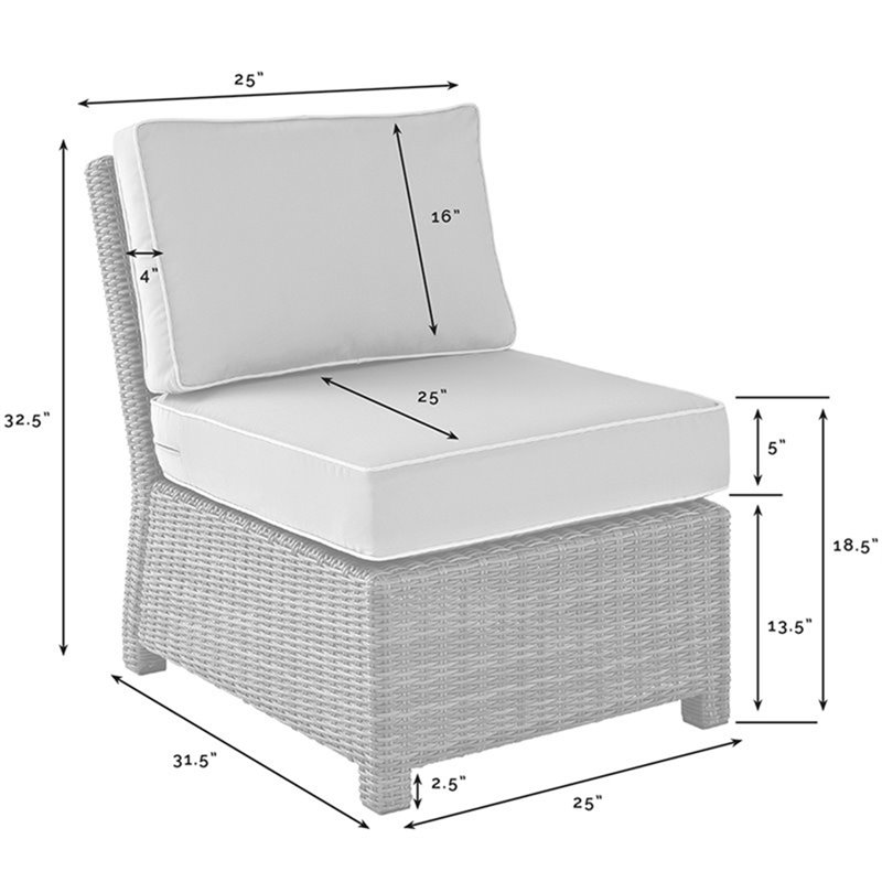 Crosley Bradenton Wicker Armless Patio, Outdoor Patio Furniture Dimensions