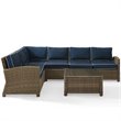 Crosley Furniture Bradenton 5 Piece Fabric Patio Sectional Set in Brown and Navy