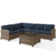 Crosley Furniture Bradenton 5 Piece Fabric Patio Sectional Set in Brown and Navy