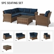 Crosley Furniture Bradenton 5 Pc Fabric Patio Sectional Set in Brown and Navy