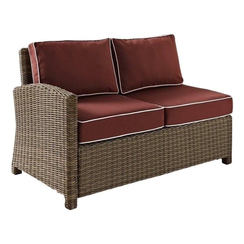Crosley Furniture Bradenton Fabric Right Arm Patio Loveseat in Sangria Red