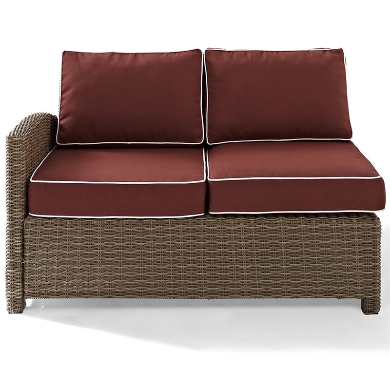 Crosley Furniture Bradenton Fabric Left Arm Patio Loveseat in Sangria Red