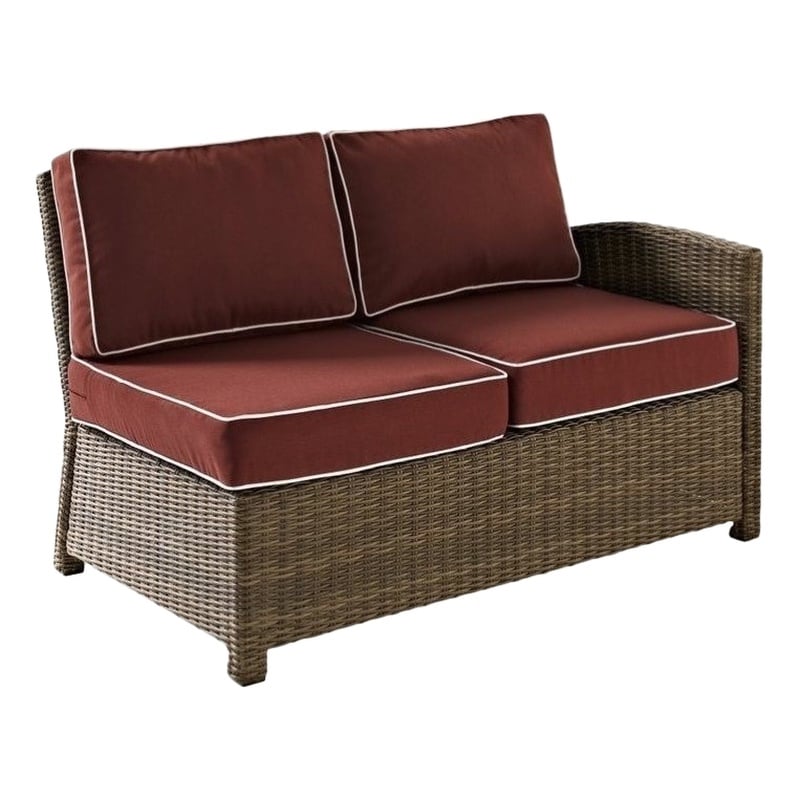 Crosley Furniture Bradenton Fabric Left Arm Patio Loveseat in Sangria Red