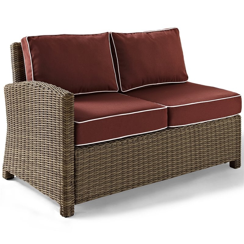 Crosley Furniture Bradenton Fabric Left Arm Patio Loveseat in Sangria Red