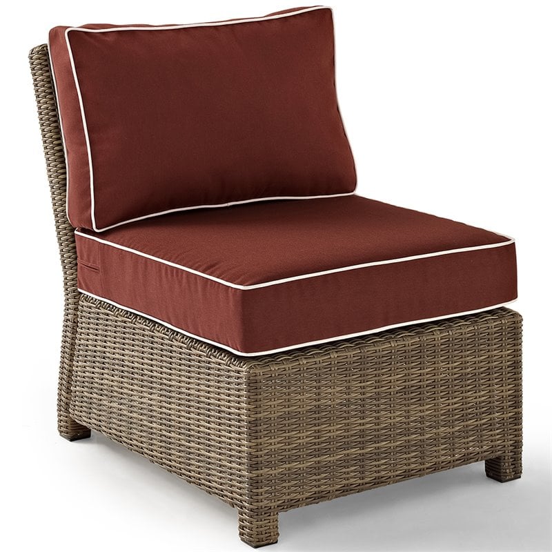 Crosley Bradenton Wicker Armless Patio Chair In Brown And Sangria