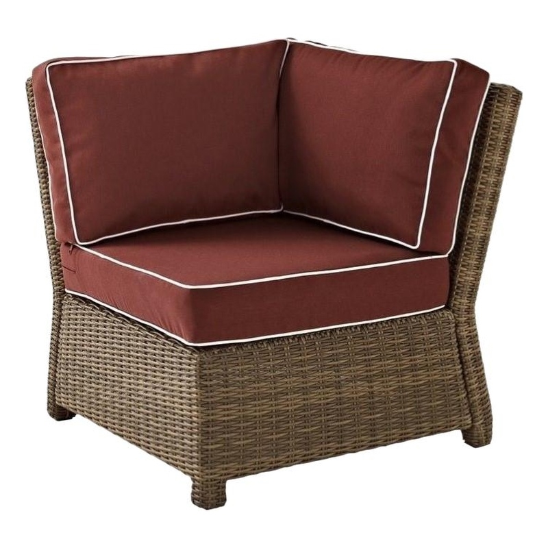 Crosley Furniture Bradenton Fabric Corner Patio Chair in Brown and Sangria Red