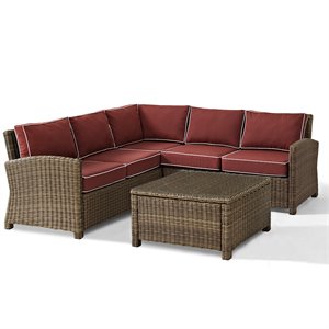 crosley bradenton wicker patio sectional set in brown and sangria