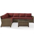 Crosley Furniture Bradenton 5 Piece Fabric Patio Sectional Set in Sangria Red
