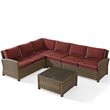 Crosley Furniture Bradenton 5 Piece Fabric Patio Sectional Set in Sangria Red
