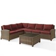 Crosley Furniture Bradenton 5 Piece Fabric Patio Sectional Set in Sangria Red