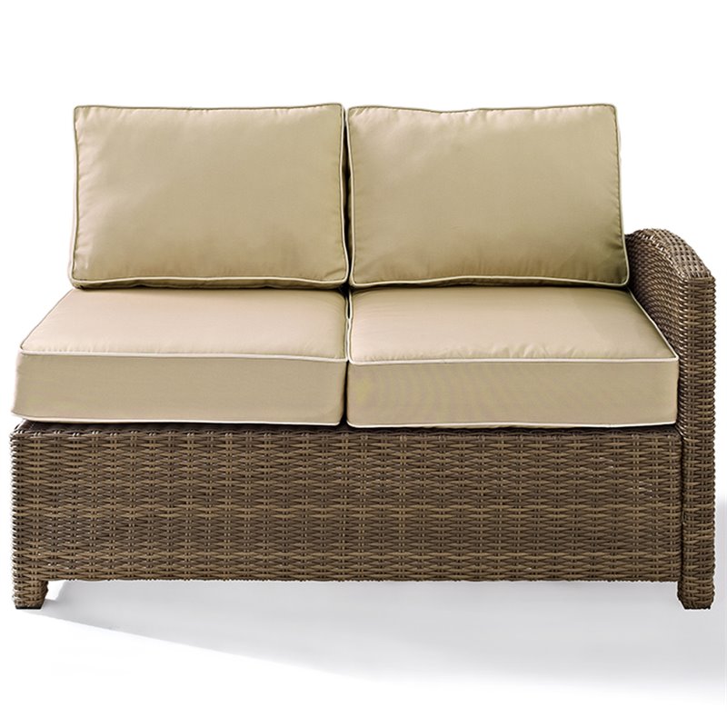 Crosley Furniture Bradenton Fabric Right Arm Patio Loveseat in Brown and Sand