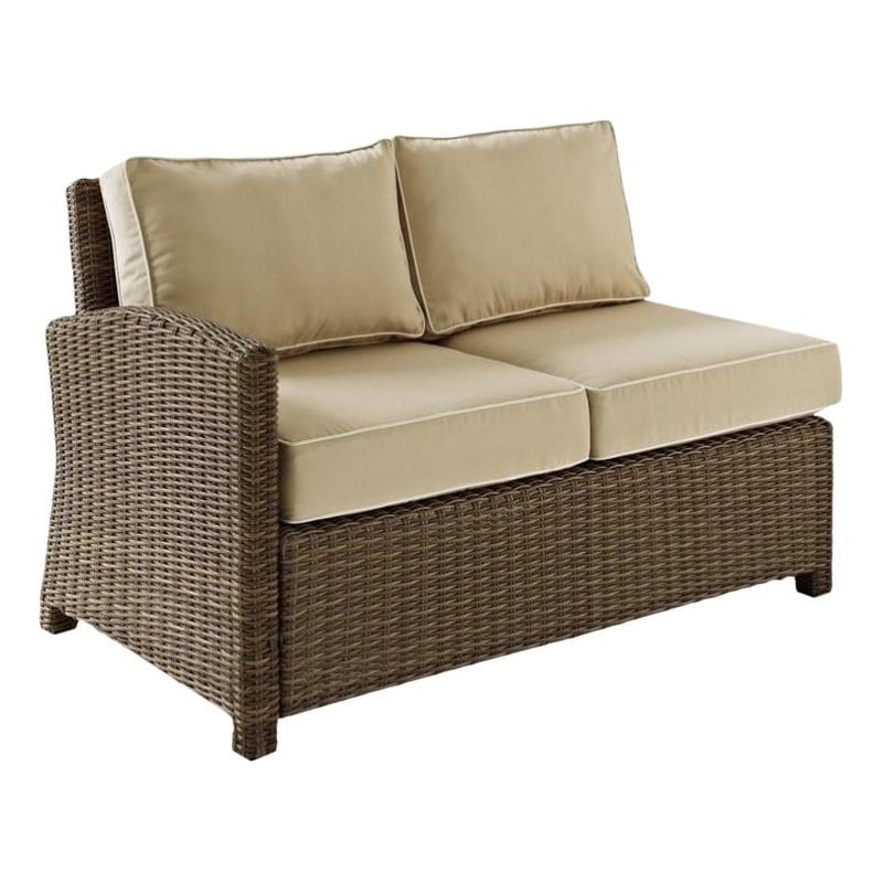 Crosley Furniture Bradenton Fabric Right Arm Patio Loveseat in Brown and Sand